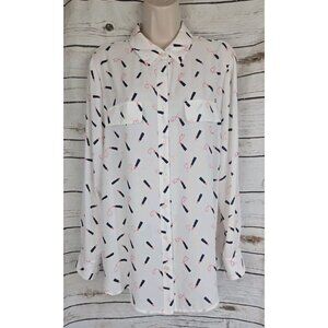 Chico's Hearts Lipstick Print Blouse Top 2 Womens 12/14 Button Up Crepe
